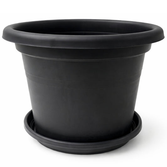 BigDean 1 Stück Blumentopf mit Untersetzer rund ø 40 cm Anthrazit  – wetterfester Pflanzkübel Made in Europe<b><b> image 1