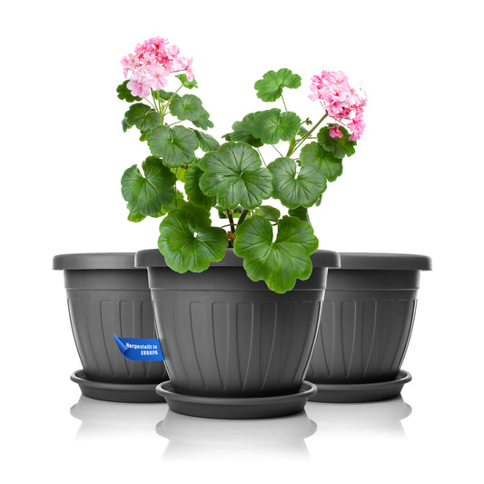 BigDean 28cm Blumentopf mit Untersetzer rund anthrazit - wetterfester Pflanzkübel - Wasserablauf UV-beständig aus bruchsicherem Kunststoff - Innen + Außen geeignet - Made in Europe image 2