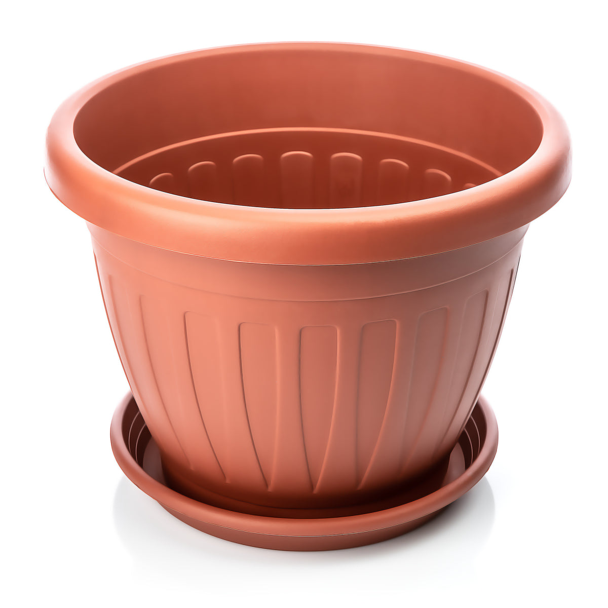 BigDean 33cm Blumentopf mit Untersetzer rund Terracotta - wetterfester Pflanzkübel - Wasserablauf UV-beständig aus bruchsicherem Kunststoff - Innen + Außen geeignet - Made in Europe image 4