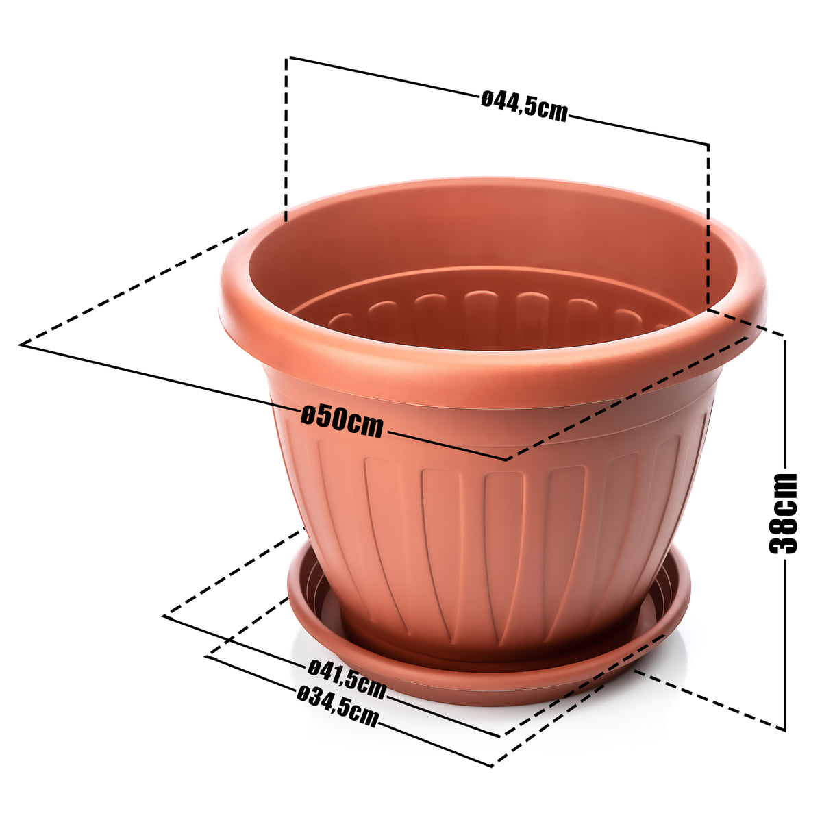 BigDean 50cm Blumentopf mit Untersetzer rund Terracotta - wetterfester Pflanzkübel - Wasserablauf UV-beständig aus bruchsicherem Kunststoff - Innen + Außen geeignet - Made in Europe image 3