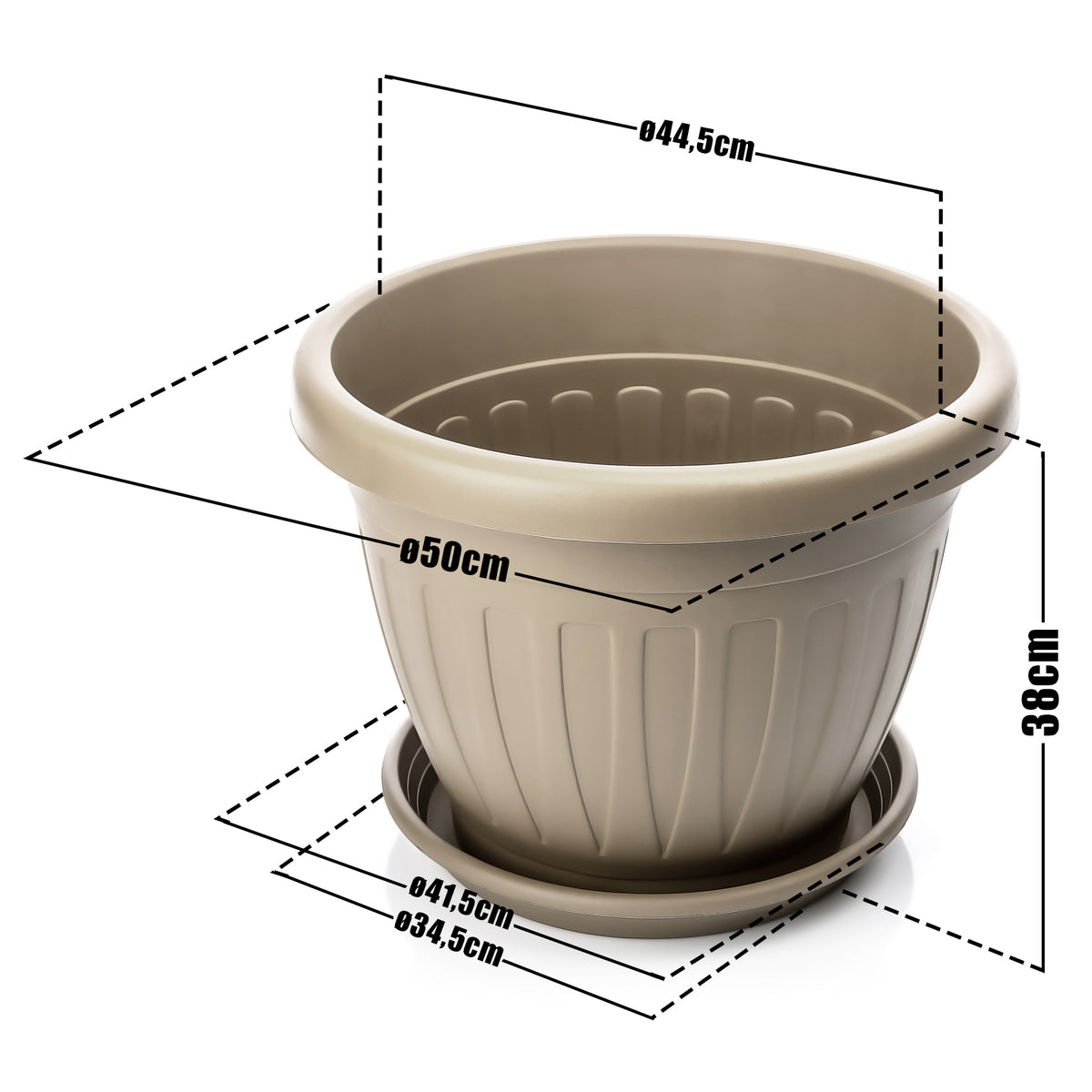 BigDean 50cm Blumentopf mit Untersetzer rund Mocca - wetterfester Pflanzkübel - Wasserablauf UV-beständig aus bruchsicherem Kunststoff - Innen + Außen geeignet - Made in Europe image 3