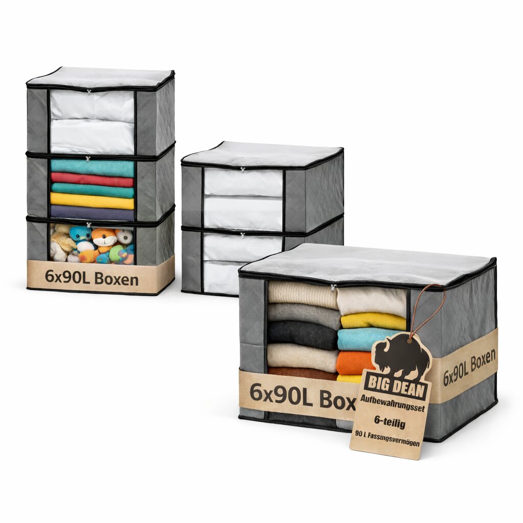 BigDean 6x 90L Aufbewahrungstasche Kleidung Aufbewahrung Kleideraufbewahrung Kleiderboxen Aufbewahrung Kleiderbox Aufbewahrungstasche für Bettdecken Aufbewahrungsbox mit Deckel image 1