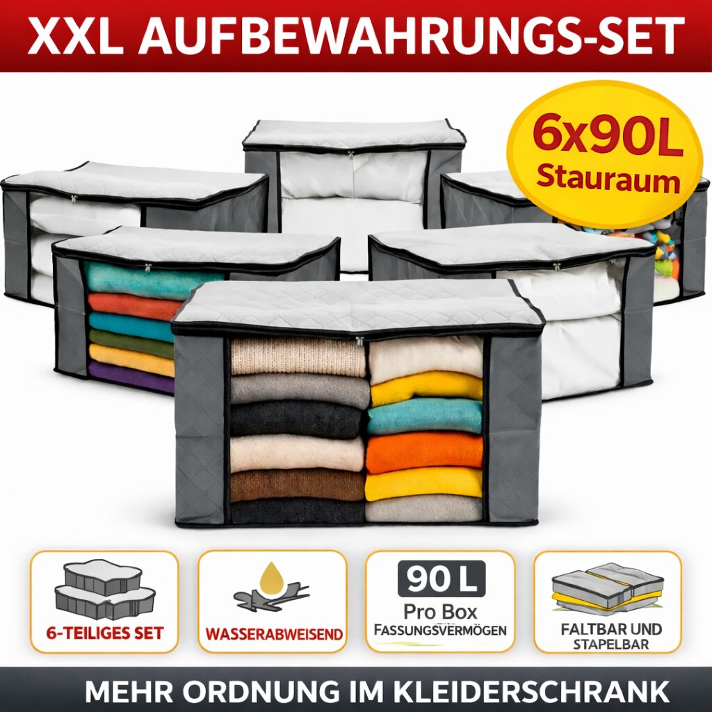 BigDean 6x 90L Aufbewahrungstasche Kleidung Aufbewahrung Kleideraufbewahrung Kleiderboxen Aufbewahrung Kleiderbox Aufbewahrungstasche für Bettdecken Aufbewahrungsbox mit Deckel image 2