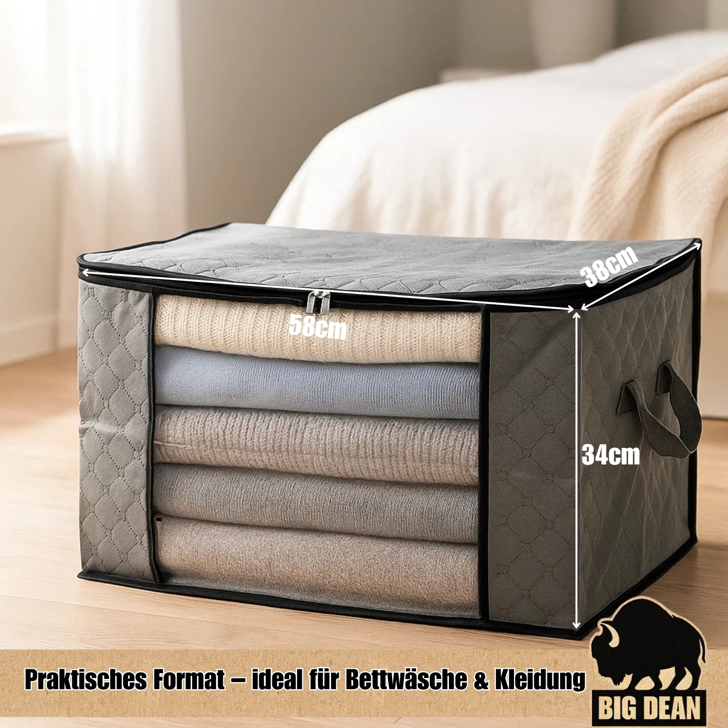 BigDean 6x 90L Aufbewahrungstasche Kleidung Aufbewahrung Kleideraufbewahrung Kleiderboxen Aufbewahrung Kleiderbox Aufbewahrungstasche für Bettdecken Aufbewahrungsbox mit Deckel image 3