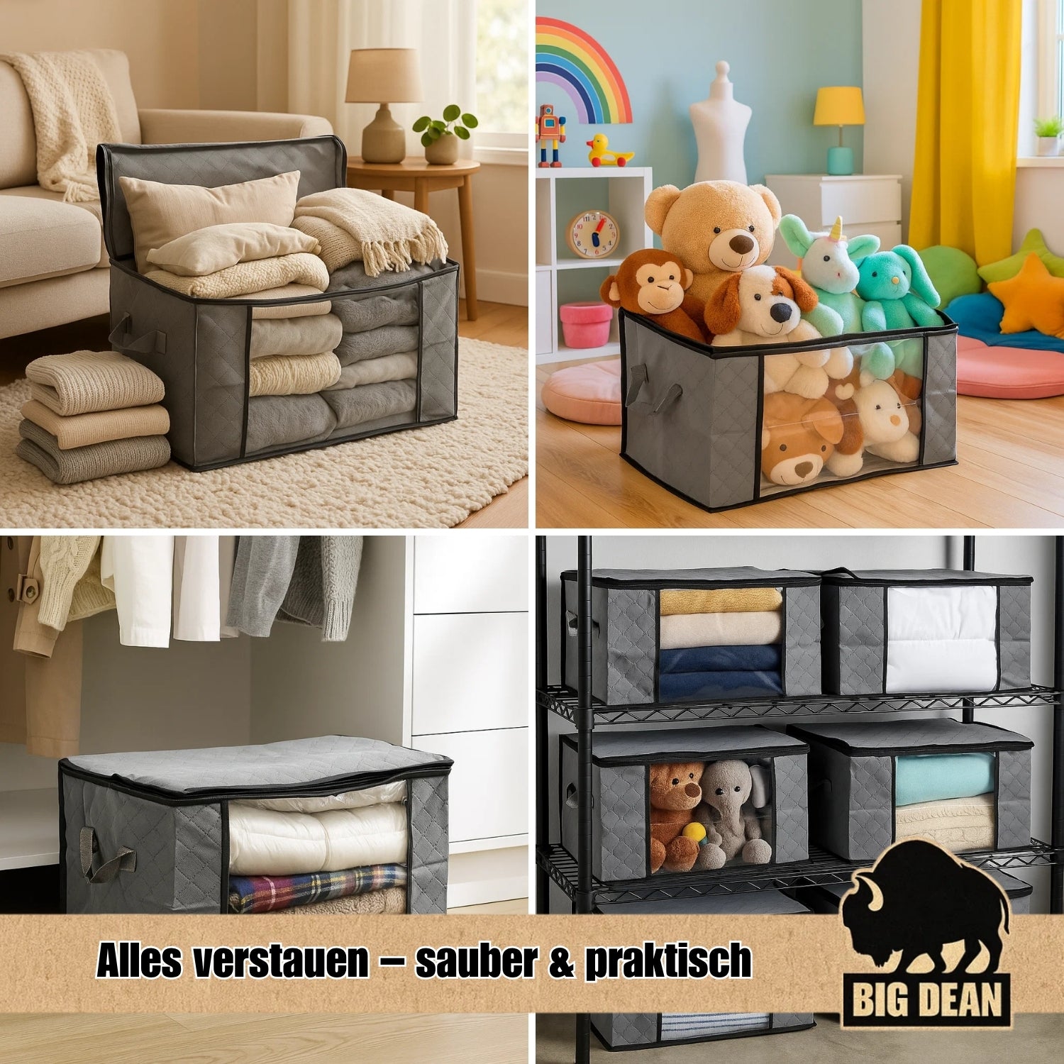 BigDean 6x 90L Aufbewahrungstasche Kleidung Aufbewahrung Kleideraufbewahrung Kleiderboxen Aufbewahrung Kleiderbox Aufbewahrungstasche für Bettdecken Aufbewahrungsbox mit Deckel image 4