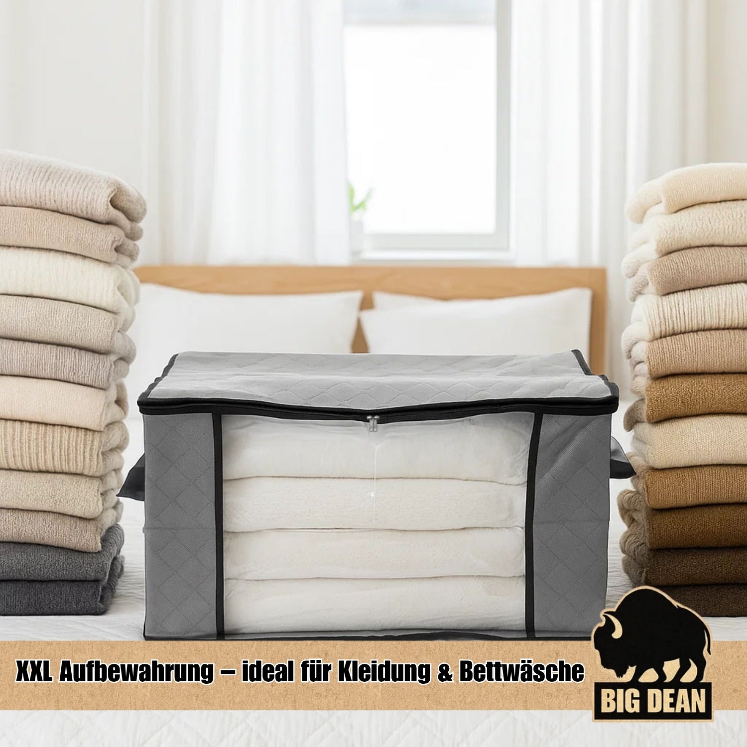 BigDean 6x 90L Aufbewahrungstasche Kleidung Aufbewahrung Kleideraufbewahrung Kleiderboxen Aufbewahrung Kleiderbox Aufbewahrungstasche für Bettdecken Aufbewahrungsbox mit Deckel image 5