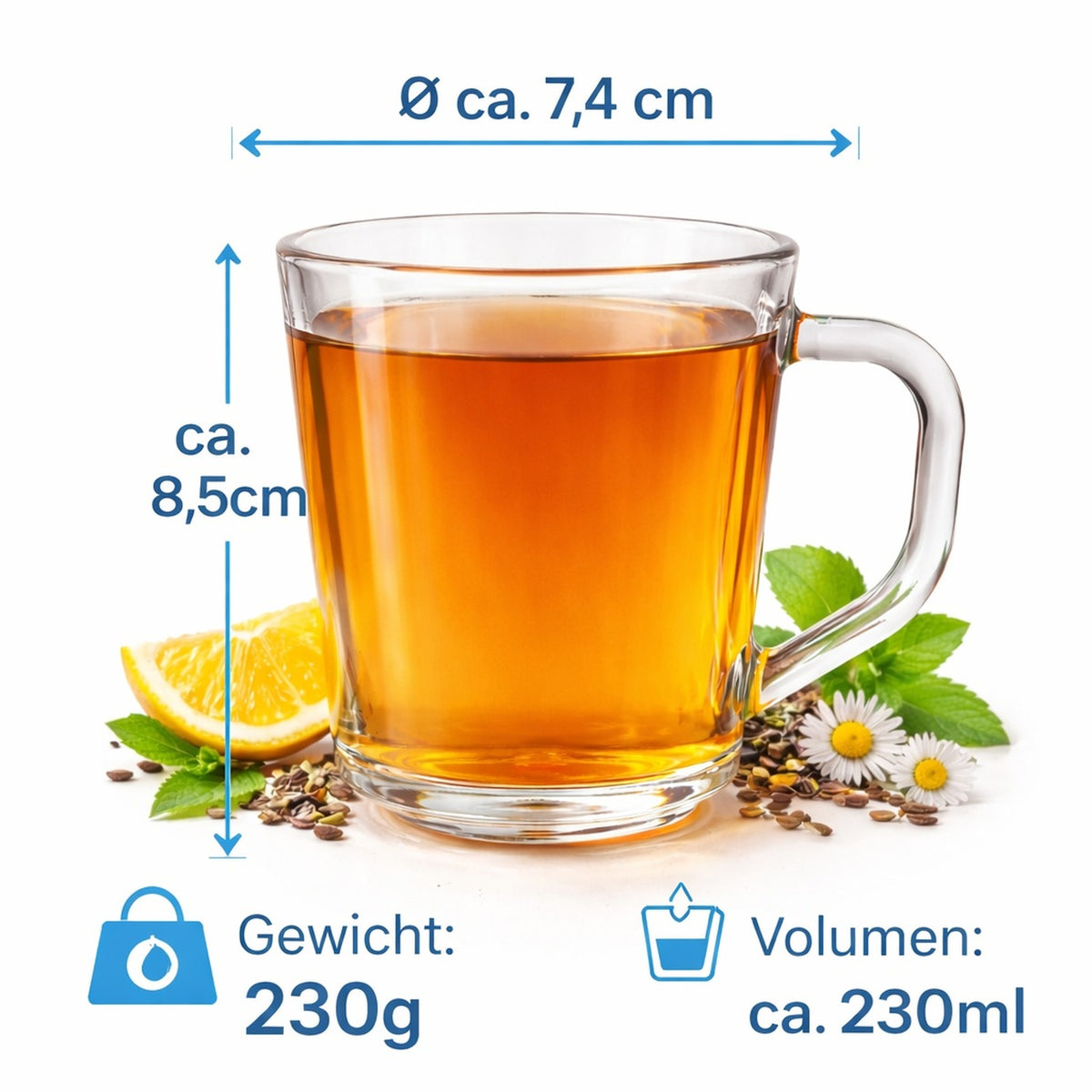 BigDean 6 Stück Teegläser Set Teegläser mit Henkel 230 ml Latte Macchiato Gläser robustes Teeglas Latte Macchiato Gläser mit Henkel Cappuccino Gläser Latte Gläser Kaffeegläser Kaffee Gläser image 2