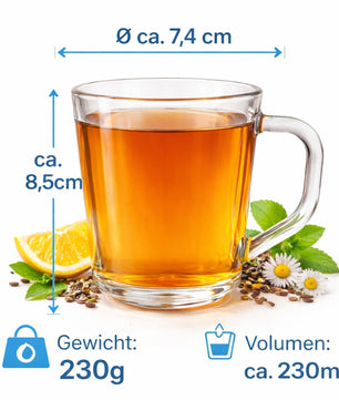 6 Stück Teegläser Set Teegläser mit Henkel 230 ml Latte Macchiato Gläser robustes Teeglas 2