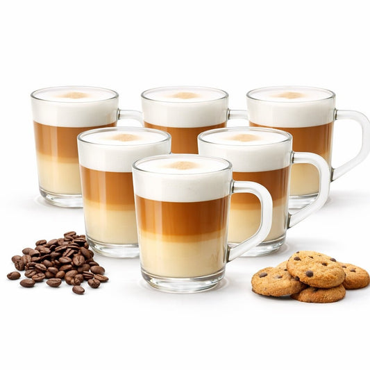 6er Set Latte Macchiato Gläser mit Henkel 230 ml klare Latte Gläser & Cappuccino Gläser Kaffeegläser Teegläser Kaffee Gläser Gläser Set für Heiß -& Kaltgetränke - BigDean image 1