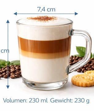 6er Set Latte Macchiato Gläser mit Henkel 230 ml klare Latte Gläser & Cappuccino Gläser Kaffeegläser 2