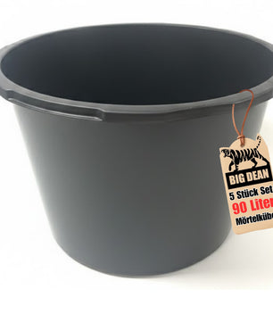 5 Stück Mörtelkübel 90 Liter, Schwarz, Kunststoff, Made in Poland, UV-beständig, Stapelbar, Maurerwanne für Baustelle