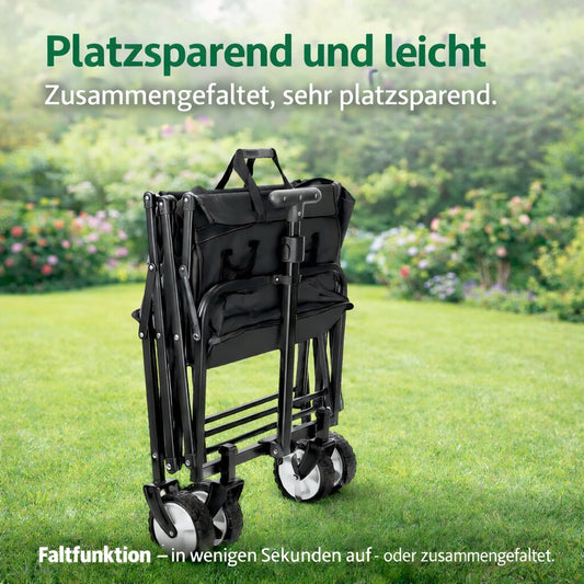 BigDean Bollerwagen faltbar bis 80kg schwarz - kompakter Transportwagen klappbar - Handwagen für Camping, Einkäufe, Garten, Festival & Ausflüge - platzsparender Faltbollerwagen image 2