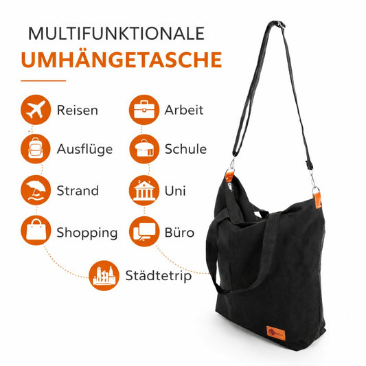 BigDean Canvas Umhängetasche Damen groß – Shopper Schultertasche mit Reißverschluss & vielen Fächern, Stofftasche Freizeittasche Arbeitstasche Schultasche Uni Tasche für Alltag Shopping Büro image 2