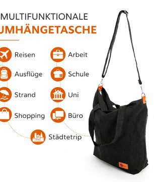 Canvas Umhängetasche Damen groß – Shopper Schultertasche mit Reißverschluss & vielen Fächern 2