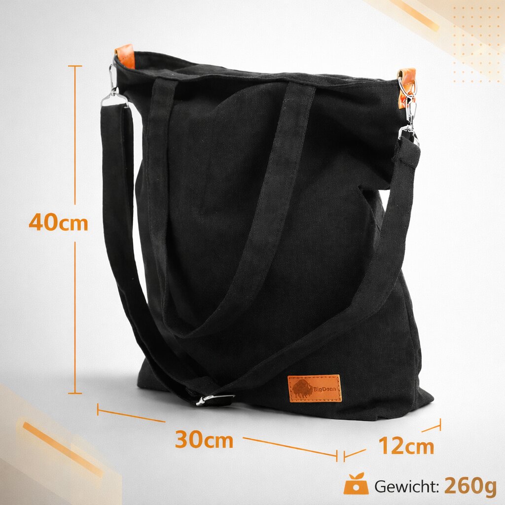 BigDean Canvas Umhängetasche Damen groß – Shopper Schultertasche mit Reißverschluss & vielen Fächern, Stofftasche Freizeittasche Arbeitstasche Schultasche Uni Tasche für Alltag Shopping Büro image 3