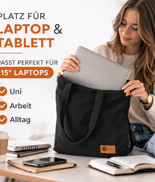 Canvas Umhängetasche Damen groß – Shopper Schultertasche mit Reißverschluss & vielen Fächern 4
