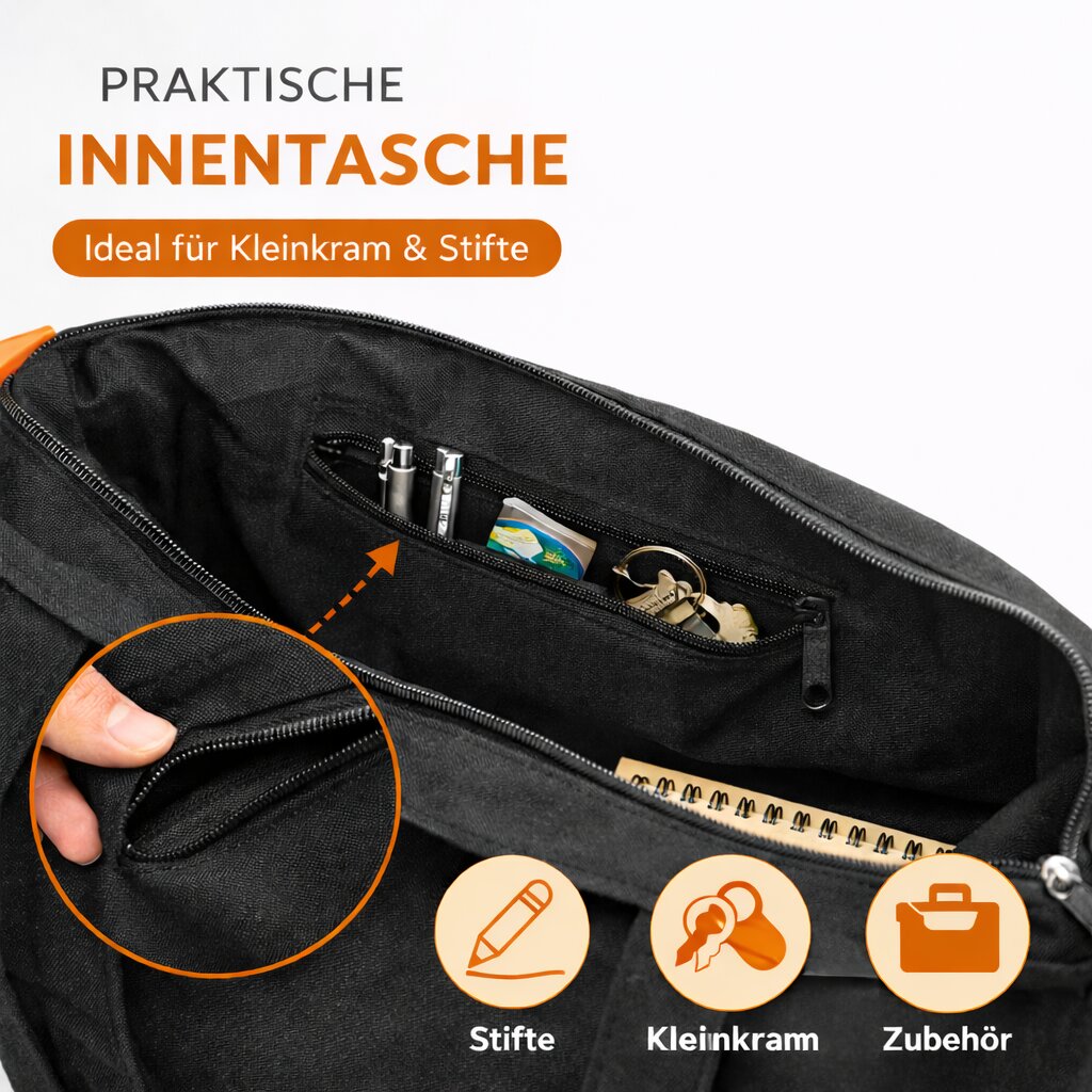 BigDean Canvas Umhängetasche Damen groß – Shopper Schultertasche mit Reißverschluss & vielen Fächern, Stofftasche Freizeittasche Arbeitstasche Schultasche Uni Tasche für Alltag Shopping Büro image 5