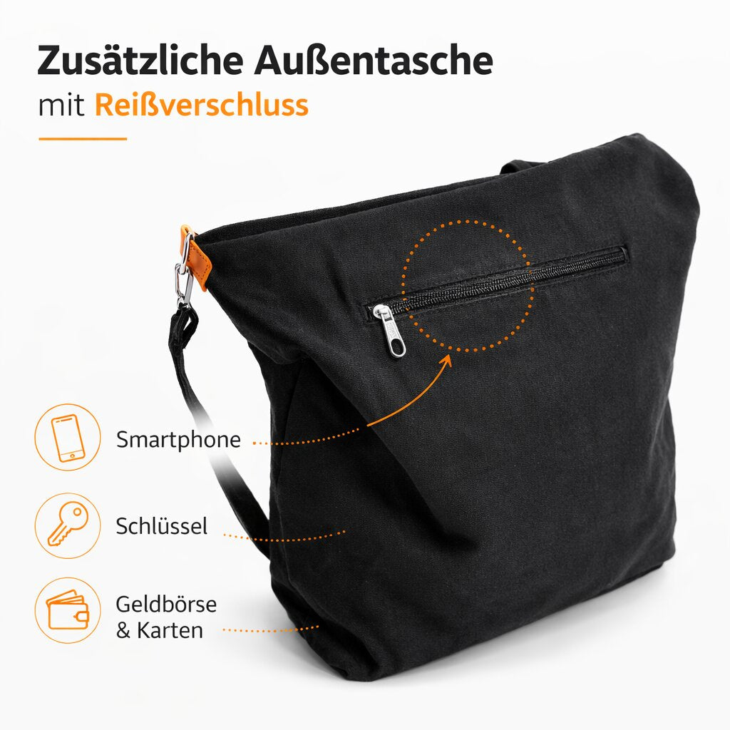 BigDean Canvas Umhängetasche Damen groß – Shopper Schultertasche mit Reißverschluss & vielen Fächern, Stofftasche Freizeittasche Arbeitstasche Schultasche Uni Tasche für Alltag Shopping Büro image 6