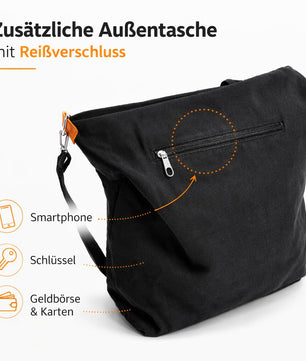 Canvas Umhängetasche Damen groß – Shopper Schultertasche mit Reißverschluss & vielen Fächern 6