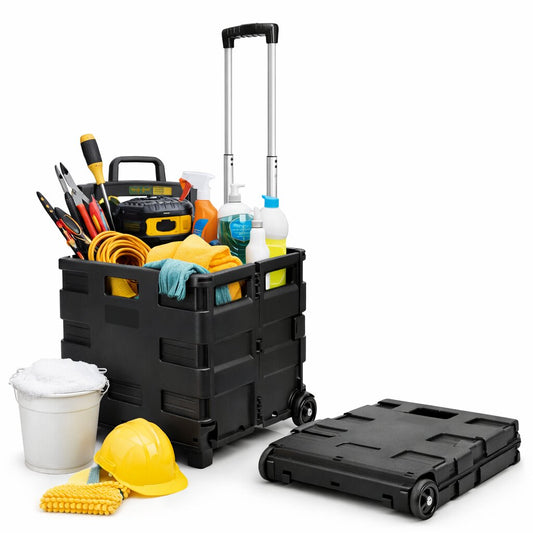BigDean Werkzeugtrolley leer klappbar bis 35kg - Transportbox mit Rollen & Teleskopgriff - Einkaufstrolley klappbar mobile Aufbewahrungsbox faltbar - Werkzeugkiste Werkzeugwagen Transportkiste Rollbox image 1