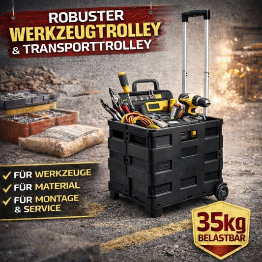 BigDean Werkzeugtrolley leer klappbar bis 35kg - Transportbox mit Rollen & Teleskopgriff - Einkaufstrolley klappbar mobile Aufbewahrungsbox faltbar - Werkzeugkiste Werkzeugwagen Transportkiste Rollbox image 2