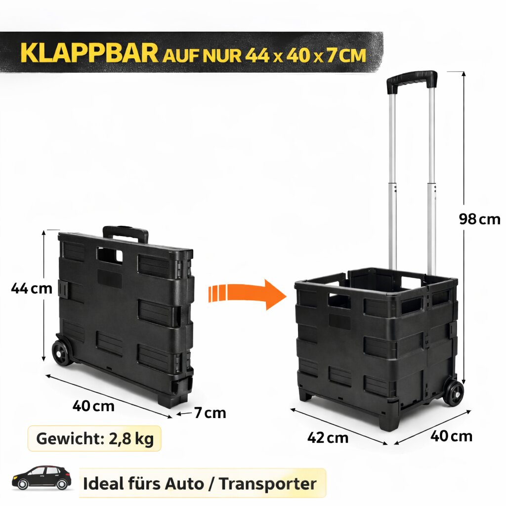 BigDean Werkzeugtrolley leer klappbar bis 35kg - Transportbox mit Rollen & Teleskopgriff - Einkaufstrolley klappbar mobile Aufbewahrungsbox faltbar - Werkzeugkiste Werkzeugwagen Transportkiste Rollbox image 3