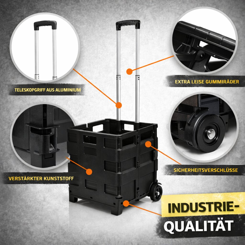 BigDean Werkzeugtrolley leer klappbar bis 35kg - Transportbox mit Rollen & Teleskopgriff - Einkaufstrolley klappbar mobile Aufbewahrungsbox faltbar - Werkzeugkiste Werkzeugwagen Transportkiste Rollbox image 6