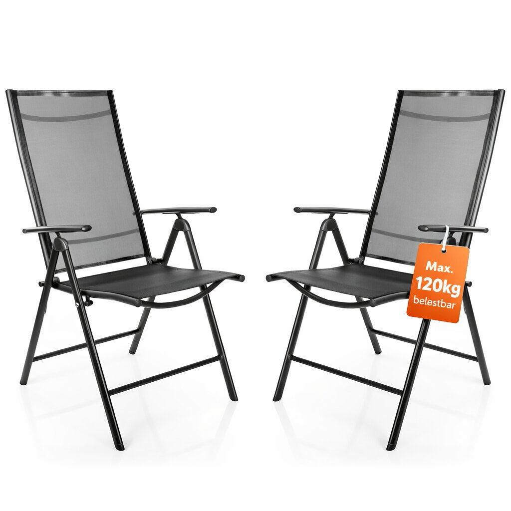 2er Set Gartenstuhl Hochlehner klappbar bis 120kg belastbar dunkelgrau/schwarz