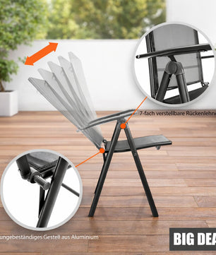 2er Set Gartenstuhl Hochlehner klappbar bis 120kg belastbar dunkelgrau/schwarz 3