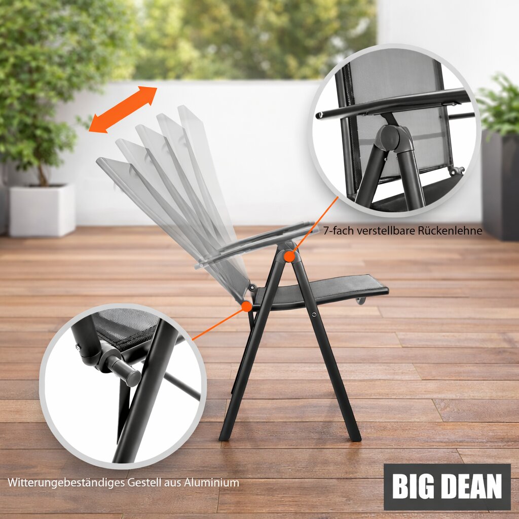 2er Set Gartenstuhl Hochlehner klappbar bis 120kg belastbar dunkelgrau/schwarz 3