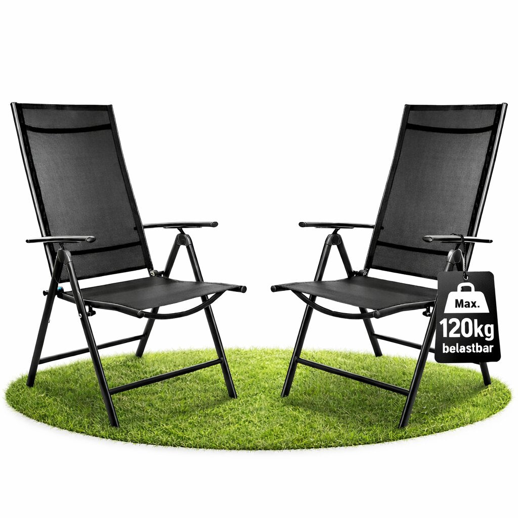 2er Set Gartenstuhl Hochlehner klappbar bis 120kg belastbar schwarz 7-fach verstellbar