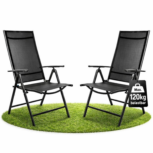 2er Set Gartenstuhl Hochlehner klappbar bis 120kg belastbar schwarz 7-fach verstellbar