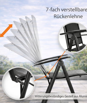 2er Set Gartenstuhl Hochlehner klappbar bis 120kg belastbar schwarz 7-fach verstellbar 3