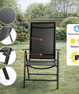 2er Set Gartenstuhl Hochlehner klappbar bis 120kg belastbar schwarz 7-fach verstellbar 4