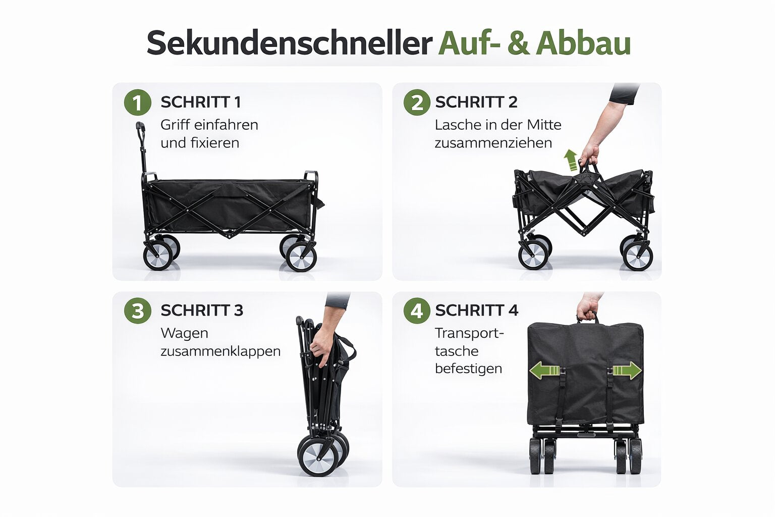 Bollerwagen faltbar 105L, bis 100 kg belastbar – klappbarer Handwagen 5
