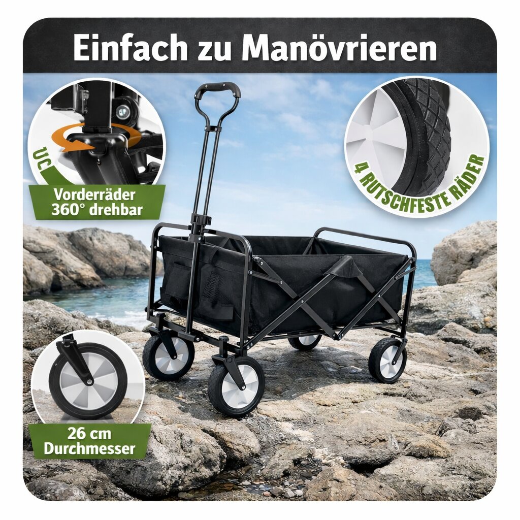 Bollerwagen faltbar 105L, bis 100 kg belastbar – klappbarer Handwagen 6