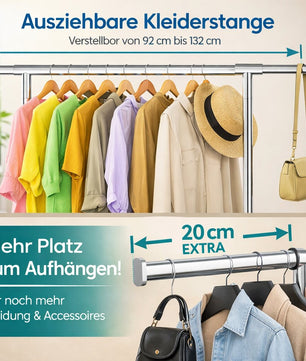 Kleiderständer auf Rollen bis 90 kg belastbar ausziehbare Kleiderstange Garderobenständer 2