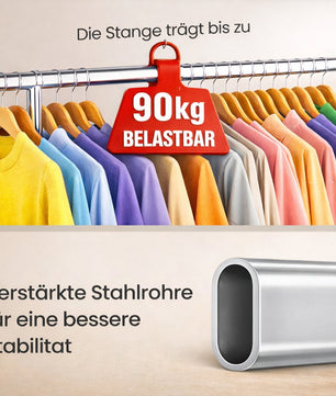 Kleiderständer auf Rollen bis 90 kg belastbar ausziehbare Kleiderstange Garderobenständer 4