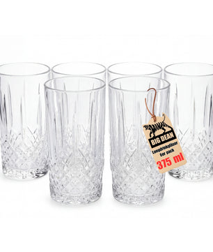 Wassergläser Gläser Trinkgläser Set Longdrink Cocktail Gin Wasser Longdrinkgläser Cocktailgläser, Spülmaschinenfest Transparent Mit Kristall Effekt 6 x 375ml