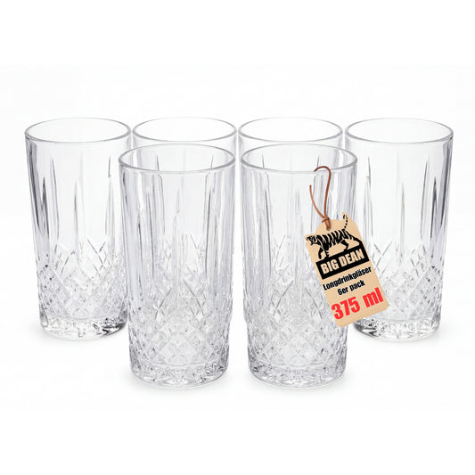 BigDean Wassergläser Gläser Trinkgläser Set Longdrink Cocktail Gin Wasser Longdrinkgläser Cocktailgläser, Spülmaschinenfest Transparent Mit Kristall Effekt 6 x 375ml image 1