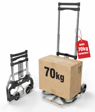 Aluminium Transportkarre klappbar, Sackkarre bis 70 kg + 110 cm Teleskopgriff, Anti-Rutsch-Pads