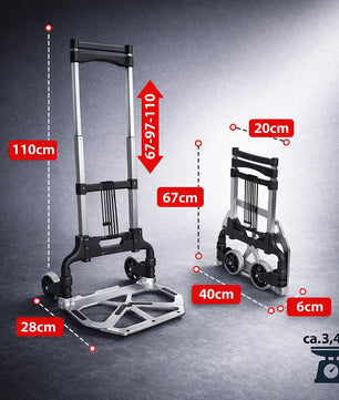 Aluminium Transportkarre klappbar, Sackkarre bis 70 kg + 110 cm Teleskopgriff, Anti-Rutsch-Pads 2