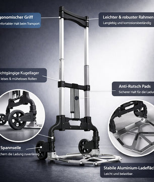 Aluminium Transportkarre klappbar, Sackkarre bis 70 kg + 110 cm Teleskopgriff, Anti-Rutsch-Pads 3