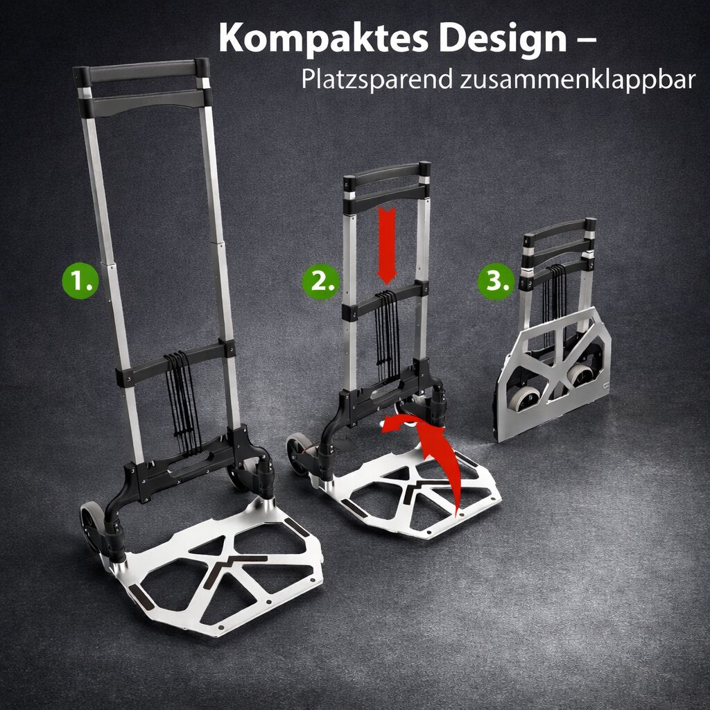 Aluminium Transportkarre klappbar, Sackkarre bis 70 kg + 110 cm Teleskopgriff, Anti-Rutsch-Pads 4