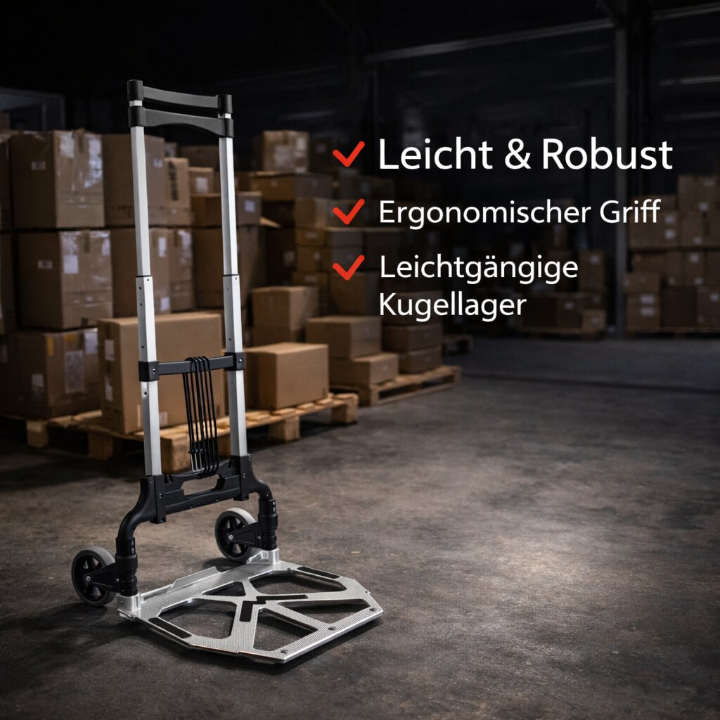 Aluminium Transportkarre klappbar, Sackkarre bis 70 kg + 110 cm Teleskopgriff, Anti-Rutsch-Pads 5