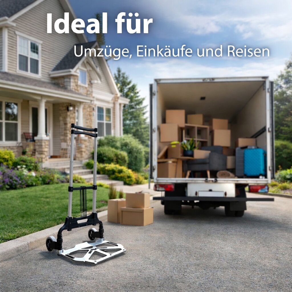 Aluminium Transportkarre klappbar, Sackkarre bis 70 kg + 110 cm Teleskopgriff, Anti-Rutsch-Pads 6