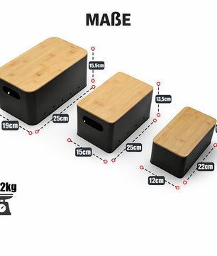 Kartoffel Aufbewahrungsbox 3er Set aus Metall mit Bambusdeckel – für Kartoffeln, Zwiebeln &  3