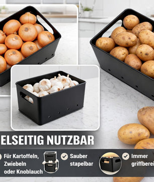 Kartoffel Aufbewahrungsbox 3er Set aus Metall mit Bambusdeckel – für Kartoffeln, Zwiebeln &  5