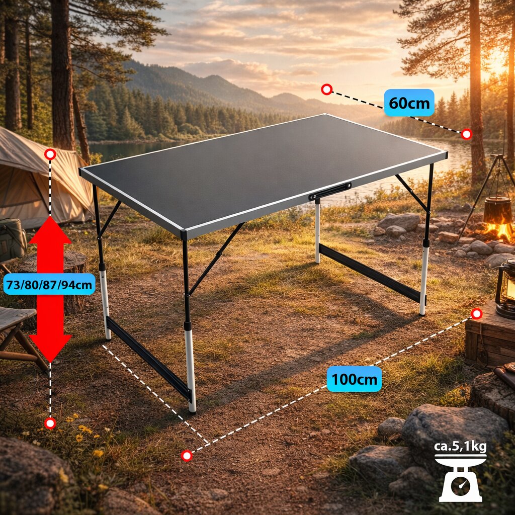Stabiler Multifunktionstisch 100x60 cm höhenverstellbar klappbar – Campingtisch, Tapeziertisch 3