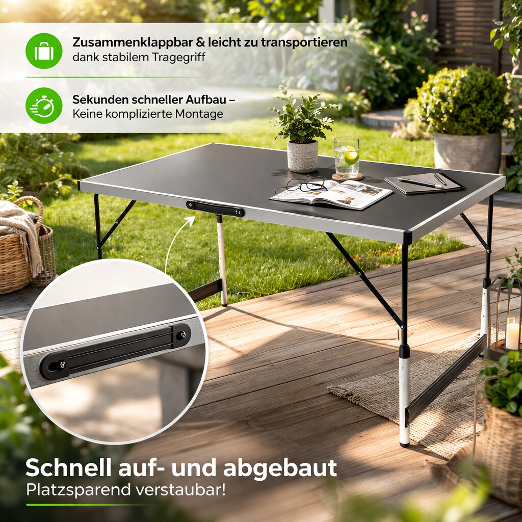 Stabiler Multifunktionstisch 100x60 cm höhenverstellbar klappbar – Campingtisch, Tapeziertisch 5